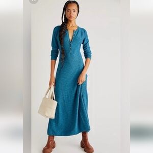 Free People El Topo Maxi Sweater Dress Blue Small